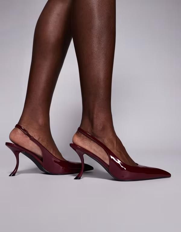 パブリックデザイア レディース シューズ スリッポン・ローファー ヒール Public Desire Katsu slingback heeled shoes patent Burgundy patent バーガンディ