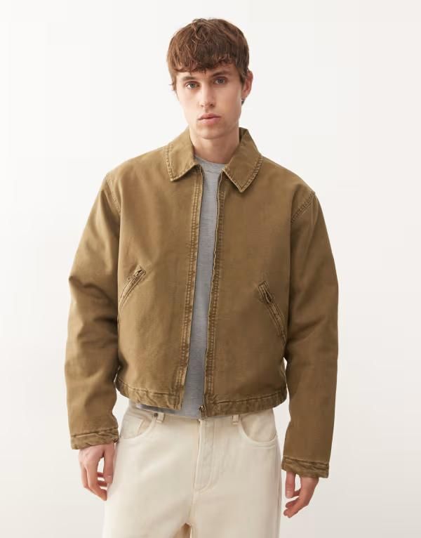 ウィークデイ メンズ アウター ジャケット・ブルゾン Weekday boxy canvas jacket in washed tan Washed khaki カーキ