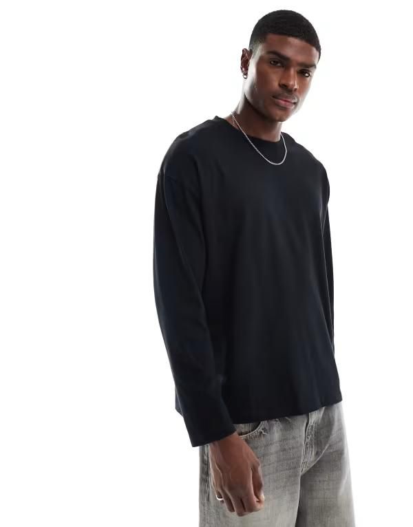 エイソス メンズ トップス Tシャツ ASOS DESIGN essential oversized high Tshirt Black ブラック