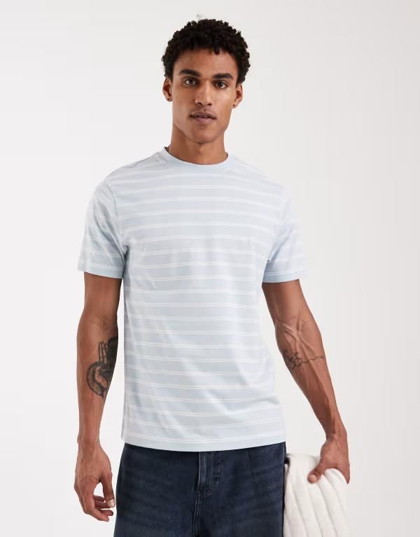 エイソス メンズ トップス シャツ ASOS DESIGN tshirt and white stripe Blue white ホワイト