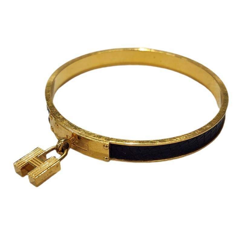 HERMES エルメス ケリーバングル ゴールド / ブラック GP / レザー ブレスレット ユニセックス 【中古】 22605K415