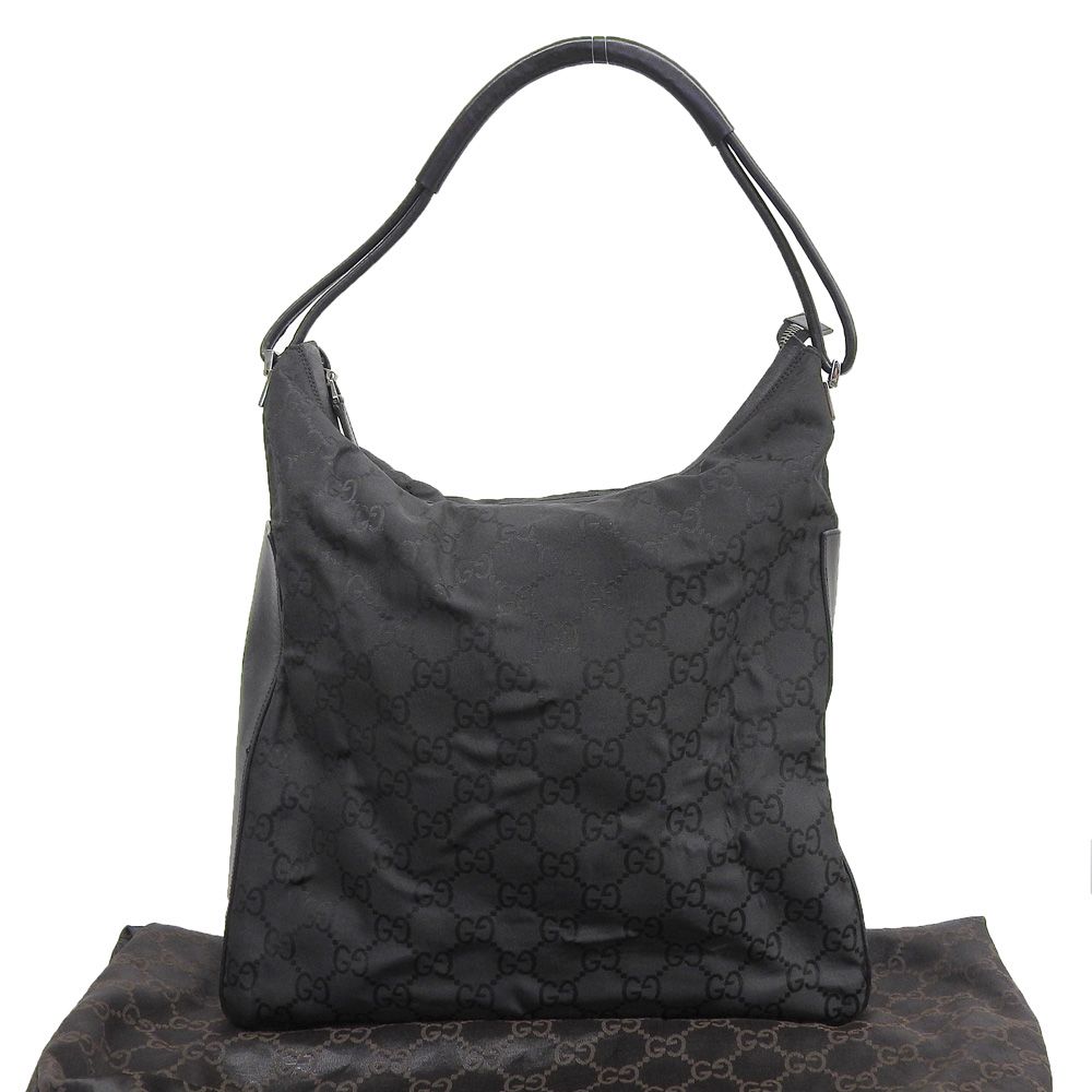 【本物保証】 布袋付 グッチ GUCCI GG ワンショルダーバッグ 001 3763 2404 ナイロン レザー ブラック ロゴ