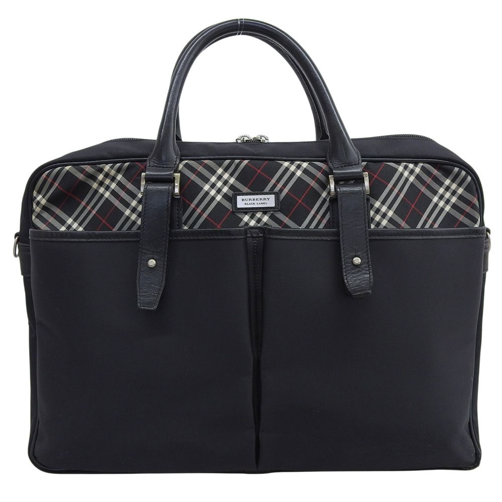 【本物保証】 バーバリー ブラックレーベル BURBERRY BLACKLABEL ノバチェックハンドバッグ ビジネスバッグ シンプル ナイロン レザー 黒