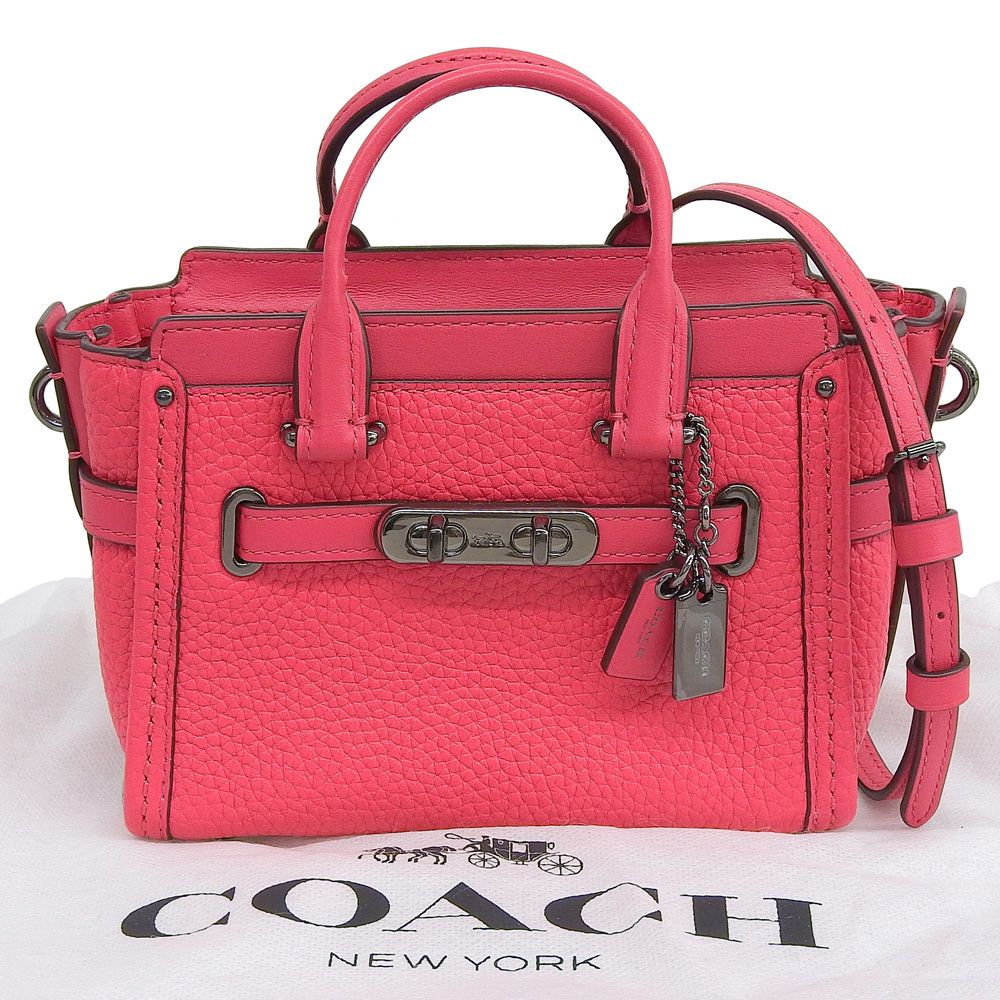 【本物保証】 希少 レア 新品同様 コーチ COACH スワッガー15 54625 2WAYバッグ ハンドバッグ ショルダー ミニ ペブル ショッキングピンク