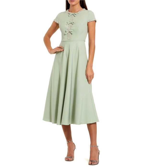 マックダガル レディース トップス ワンピース クレープ ミディ Mac Duggal Crepe Rhinestone Beading Bow Midi Dressage セージ
