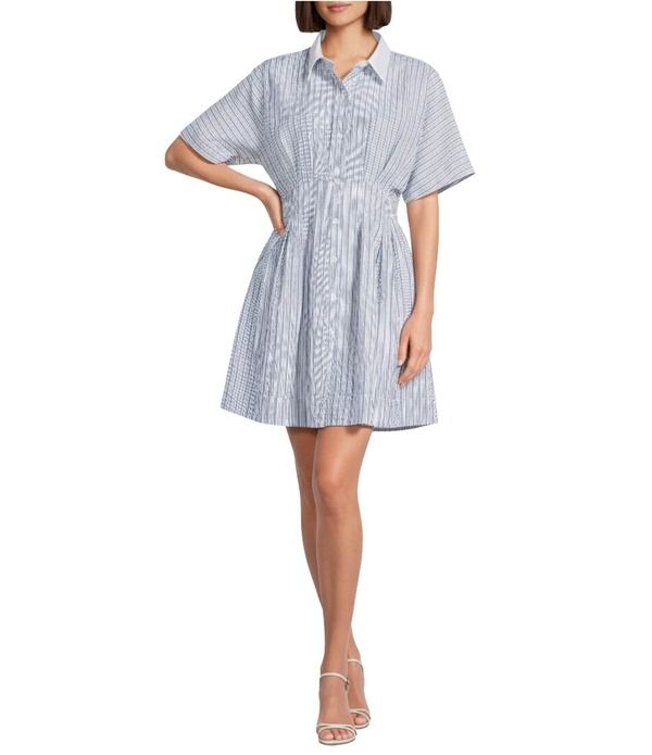 シュガーリップス レディース トップス ワンピース プチ ミニ コントラスト Sugarlips Petite Size Fannie Striped Kristy Contrast Collared Short Sleeve Mini Dress Blue