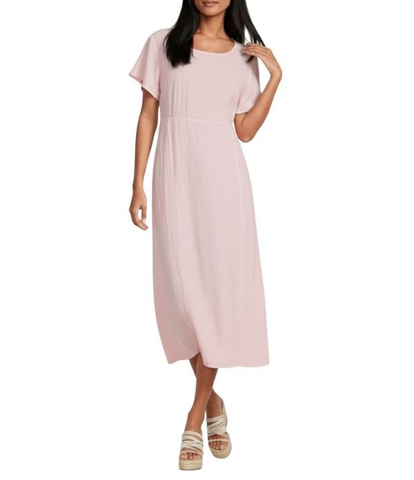ブライン ウォーカー レディース トップス ワンピース A ライン ミディ リネン Bryn Walker Britta Light Linen Scoop Neck Short Sleeve ALine Midi Dress Hoya