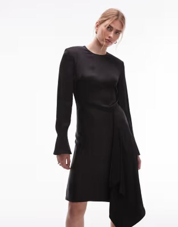 アンドアザーストーリーズ レディース トップス ワンピース アシンメトリー ミニ サテン Other Storiesatin mini dress with asymmetric hem Black ブラック
