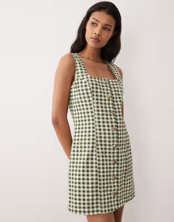 ノーバディーズ チャイルド レディース トップス ワンピース ボタンダウン ミニ ダウン Nobodys Child Harvey button down mini dress plaid Green Check グリーン