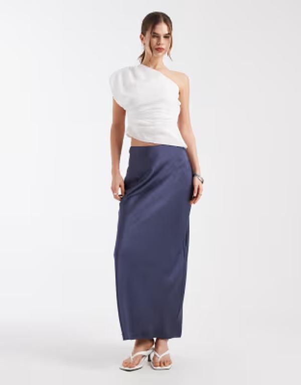 フォースレックレス レディース ボトムスカート サテン 4th Recklessatin column midaxi skirt BLUE ブルー
