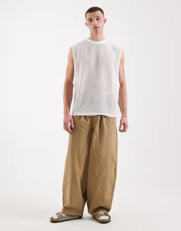 エイソス メンズ トップス Tシャツ メッシュ ASOS DESIGN oversized tank top in offwhite open mesh Offwhite オフホワイト