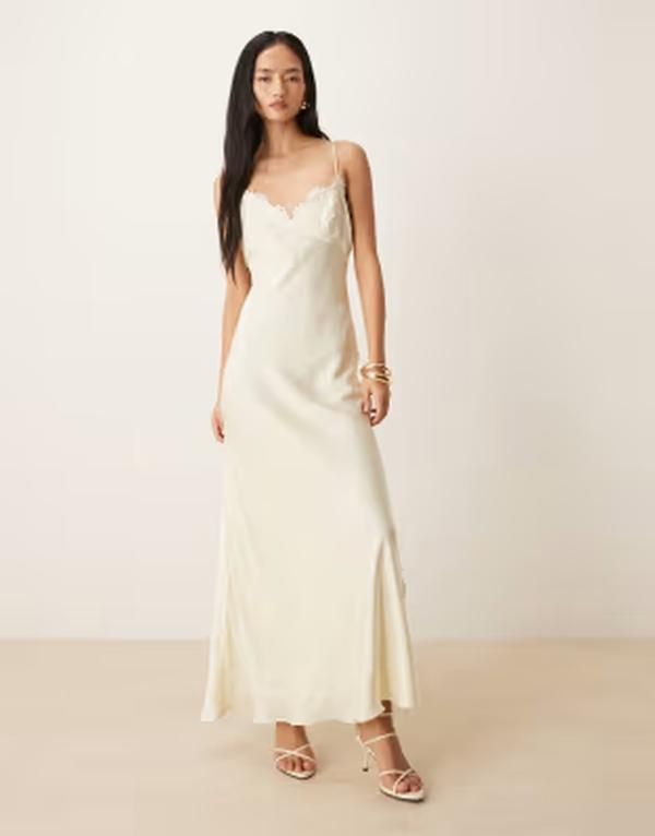 バードット レディース トップス ワンピース サテン レース マキシ Bardot Elisan lace bust detailing satin maxi dress Ivory アイボリー