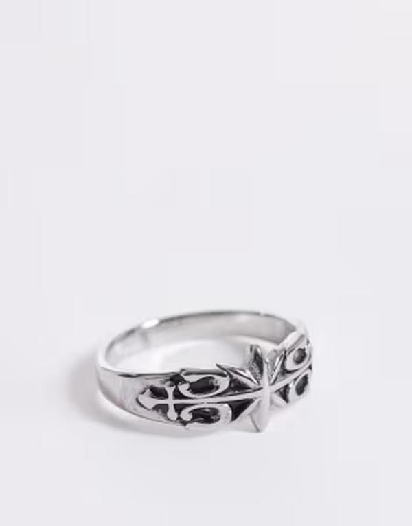 エイソス メンズ アクセサリー リング Tシャツ ASOS DESIGN waterproof stainlessteel star and pattern ring SILVER シルバー