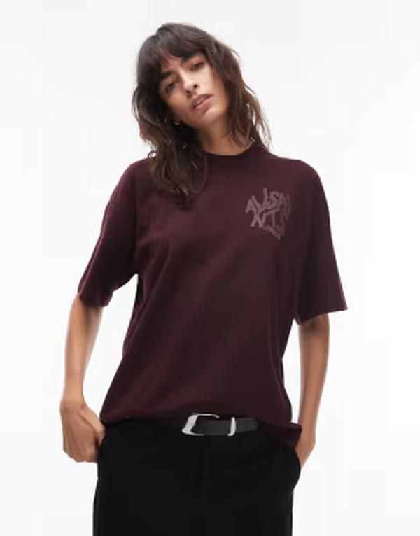 オールセインツ レディース トップス Tシャツ AllSaints Orlando Etta Tshirt Oxblood red レッド
