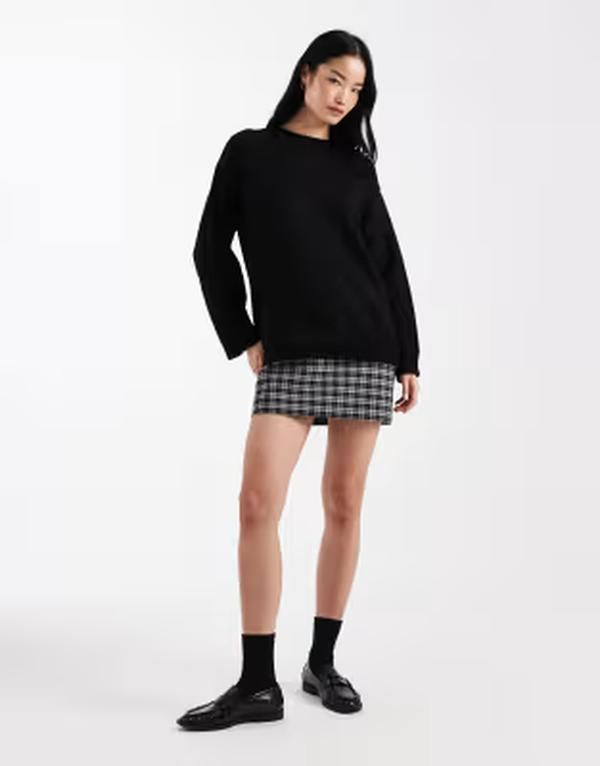 エイソス レディース トップス ワンピース セーター ニット ASOS DESIGN knit sweater dress with woven plaid hem black ブラック