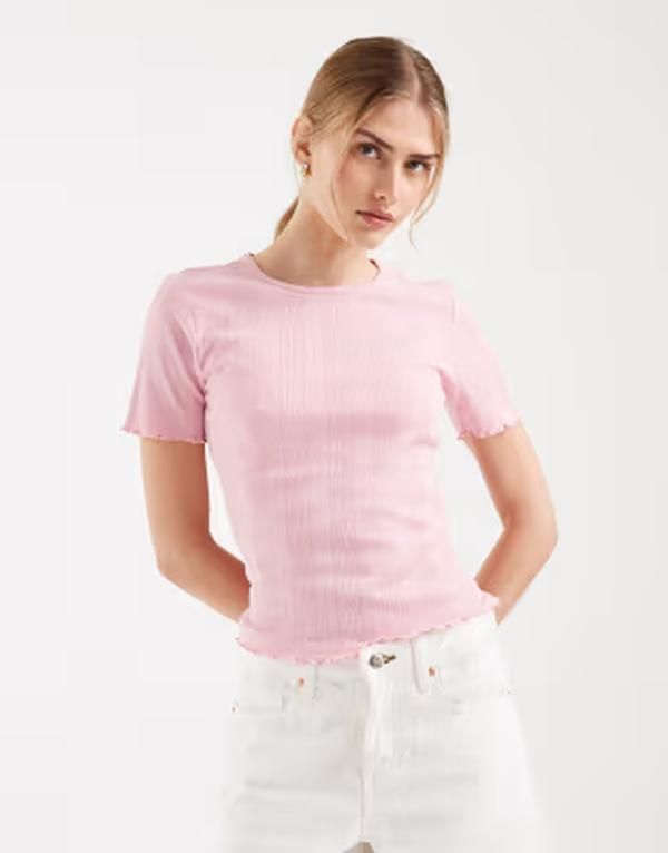 オンリー レディース トップス Tシャツ ONLY pointellettucedge top in light Romance Rose ピンク