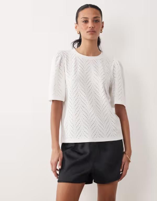 ジェイディーワイ レディース トップス Tシャツ JDY crochet fitted long sleeve top CLOUDANCER ホワイト