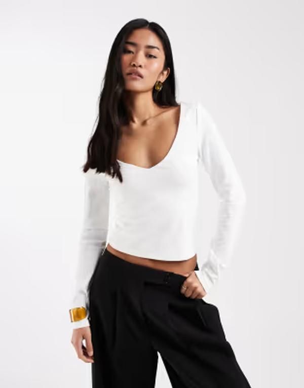 エイソス レディース トップス シャツ Vネック ASOS DESIGN polyamide slinky deep v neck top cream クリーム