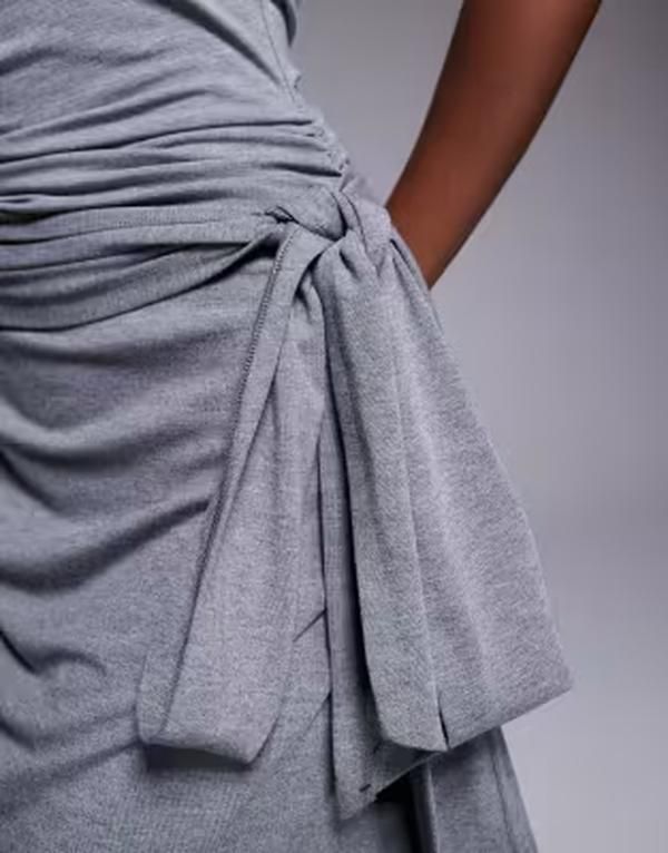 エイソス レディース トップス ワンピース タイディテール ミニ ASOS DESIGN fallen shoulder with tie detail mini dress Gray グレー