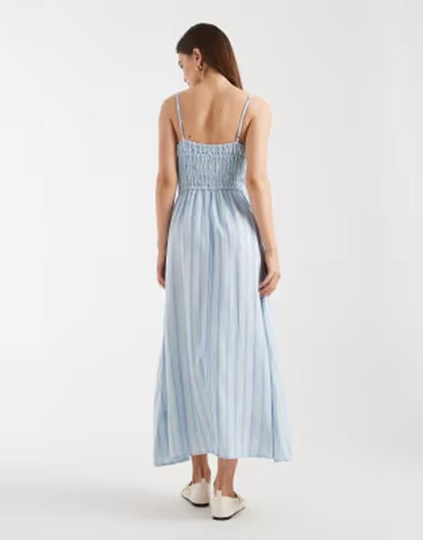コットンオン レディース トップス ワンピース ミディ リネン Cotton haven linen blend strappy midi dress in amy blue stripes AMY STRIPED BLUE ブルー