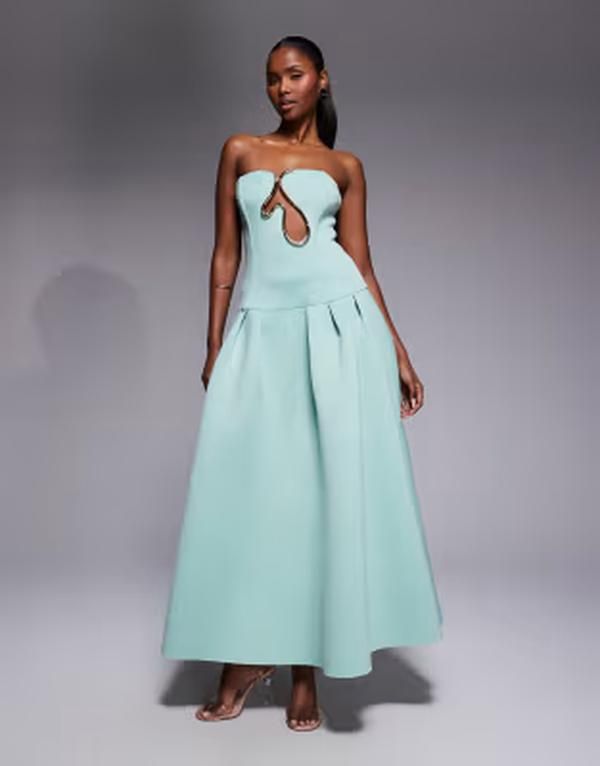 エイソス レディース トップス ワンピースキューバ マキシ ASOS DESIGN Premium dropped waist maxi dress with squiggle trim in mint scubastyle fabric MINT ミント