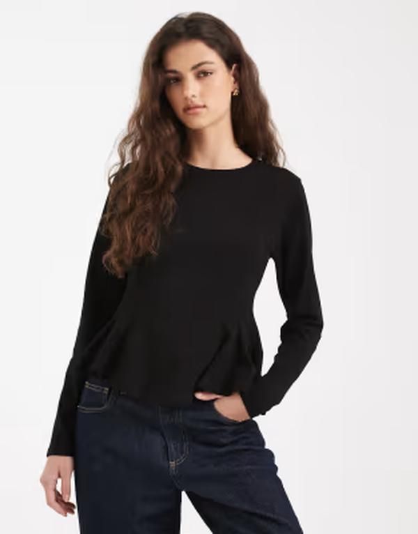 ミスセルフフリッジ レディース トップス シャツ Misselfridge peplum detailong sleeve tee Black ブラック