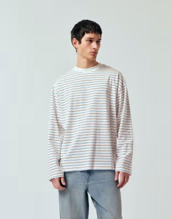 エイソス メンズ トップス Tシャツ ASOS DESIGN long sleeve tshirt in multi colored stripes Multi マルチカラー