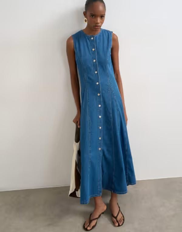 トップショップ レディース トップス ワンピース デニム Topshop denim godet seamed midaxi dress in rich blue ブルー