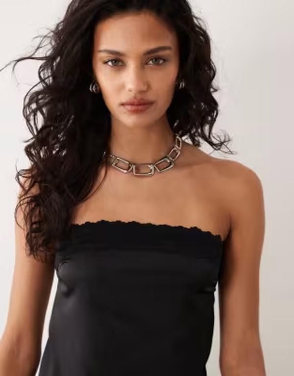 モーテル レディース トップス シャツ サテン Motel Minae tie waist satin bandeau top Black ブラック