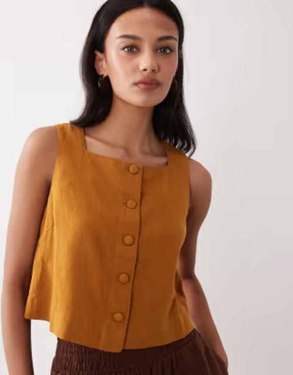 ノーバディーズ チャイルド レディース トップス シャツ リネン Nobodys Child Sammie linen blend button frontop in tobacco part of a setobacco