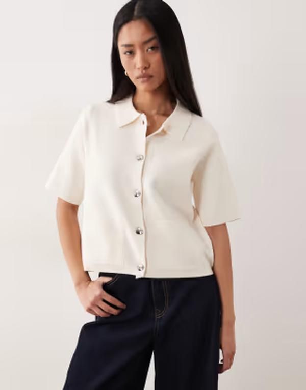 ジェイディーワイ レディース アウター カーディガン JDY short sleeve compact cardigan in buttermilk Whitecap gray グレー