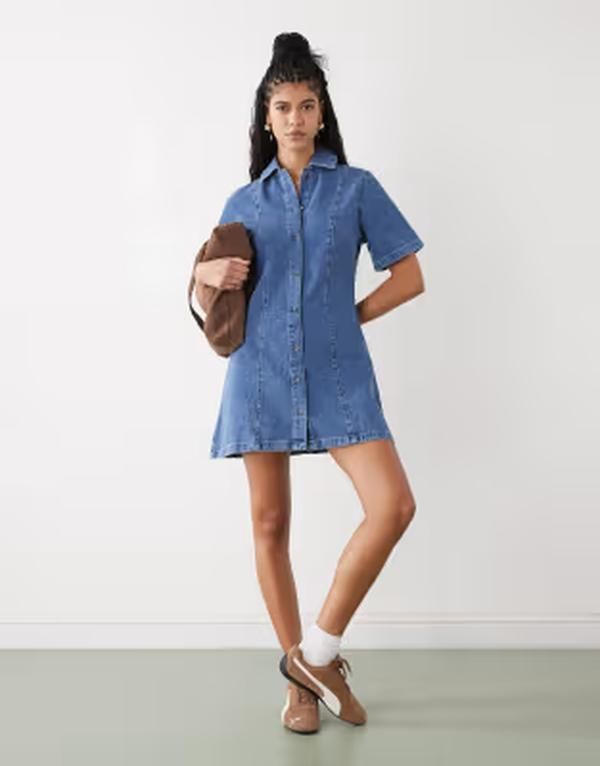 リクレイム ヴィンテージ レディース トップス ワンピース シャツ Reclaimed Vintage shirt dress in midwash Mid Wash