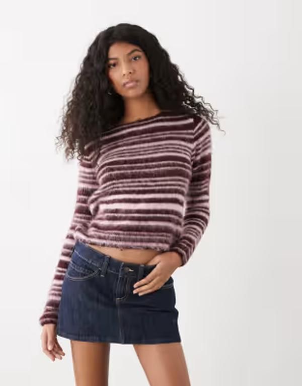 コルージョン レディース トップス Tシャツ ニット COLLUSION knitop and burgundy stripe PINK BURG STRIPE ピンク