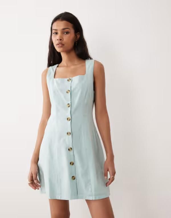 ノーバディーズ チャイルド レディース トップス ワンピース ミニ Nobodys Child square neck mini dress with button front in mint ミント