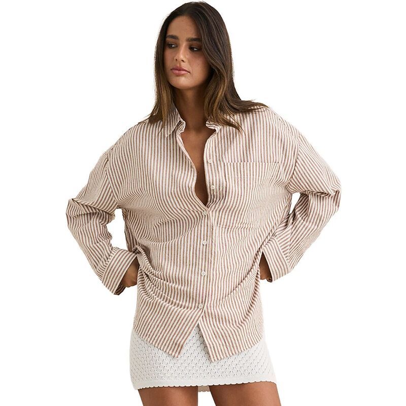 リズム レディース トップス ワンピース シャツ Rhythm Valley Stripe Oversized Shirt Womens Tan タン