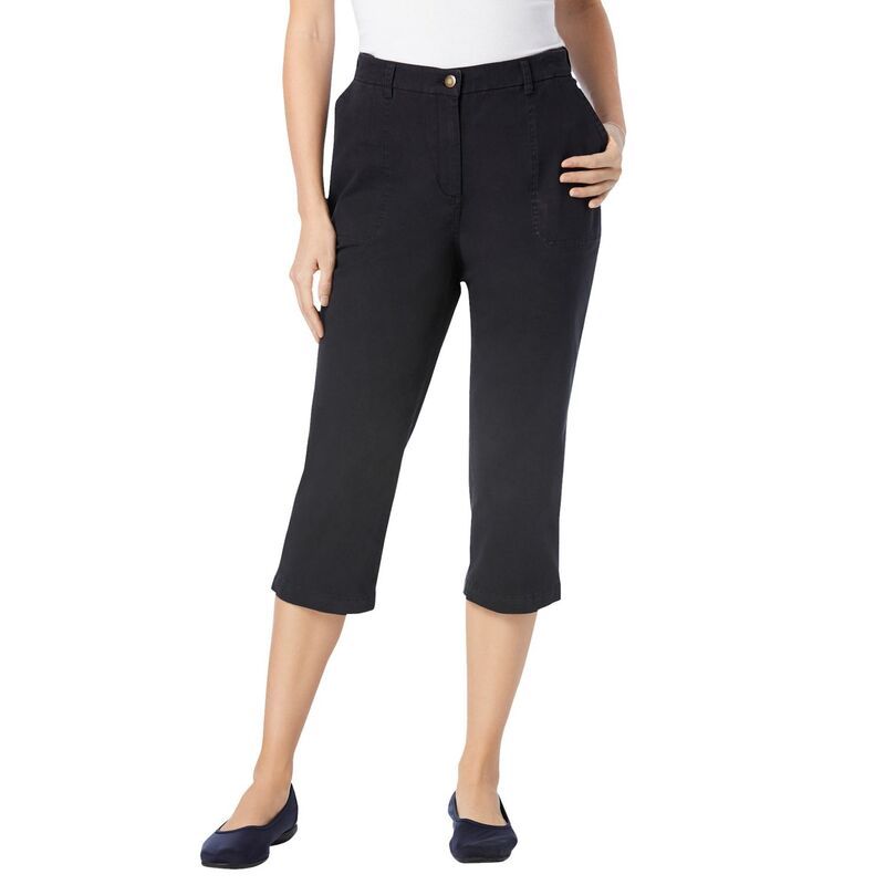 ウーマン ウィズイン レディース ボトムス カジュアルパンツ プラスサイズ キャップ Woman Within Plusize Adjustable Waist Chino Capri Black ブラック