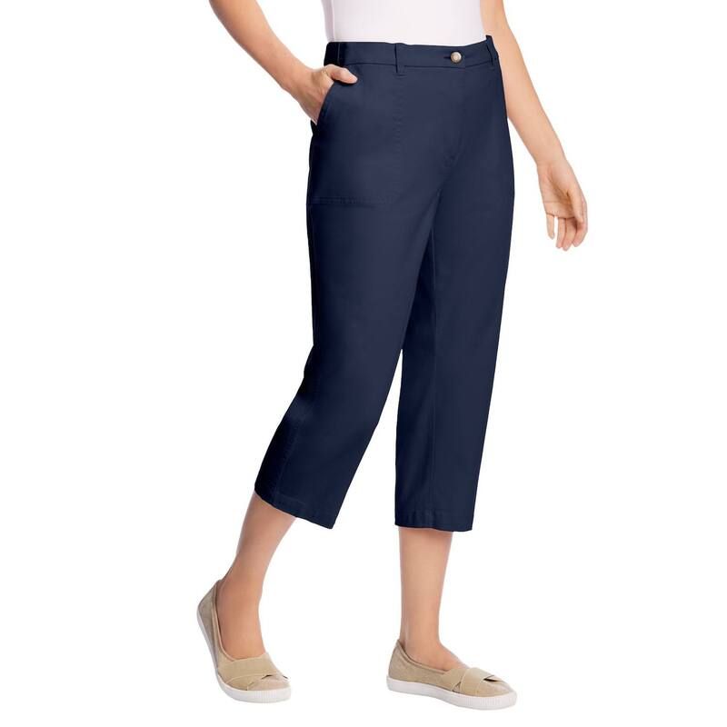 ウーマン ウィズイン レディース ボトムス カジュアルパンツ プラスサイズ キャップ Woman Within Plusize Adjustable Waist Chino Capri Navy ネイビー 11,300円