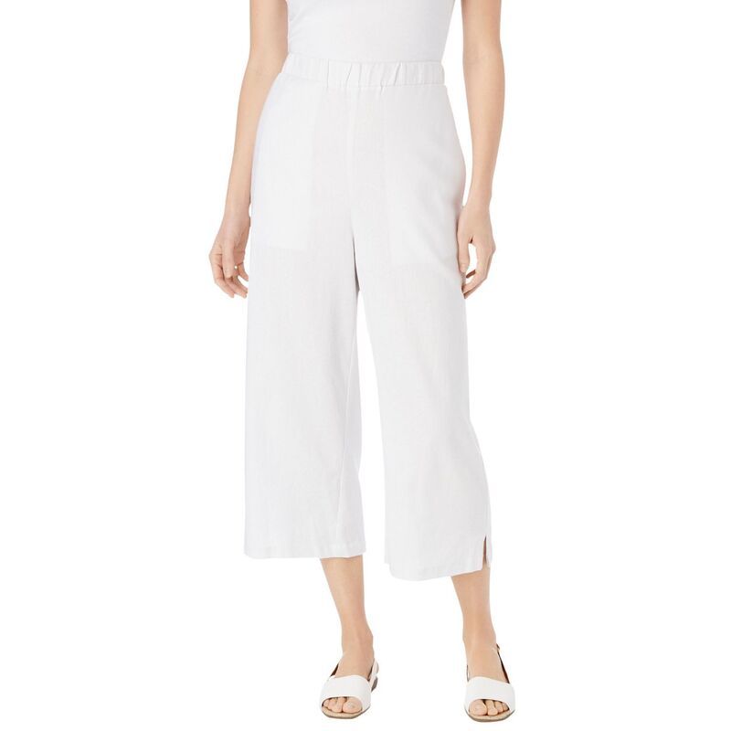 ウーマン ウィズイン レディース ボトムス カジュアルパンツ プラスサイズ キャップ リネン Woman Within Plusize Linen Capri White ホワイト