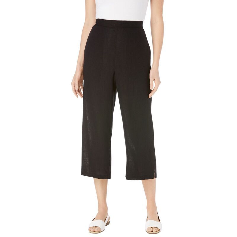 ウーマン ウィズイン レディース ボトムス カジュアルパンツ プラスサイズ キャップ リネン Woman Within Plusize Linen Capri Black ブラック