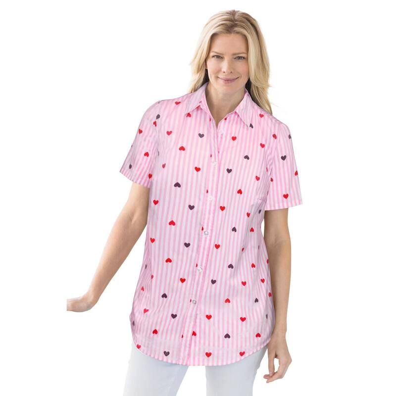 ウーマン ウィズイン レディース トップス シャツ プラスサイズ プチ Woman Within Plusize Petite Perfect Short Sleeve Shirt Heart Stripe Multi マルチカラー