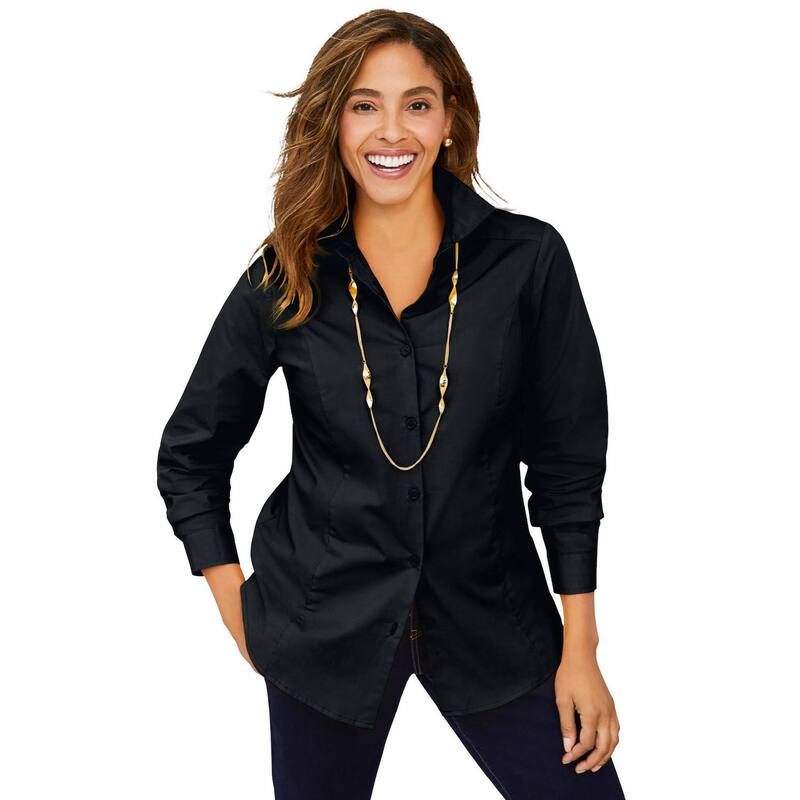 ジェシカロンドン レディース トップス シャツ プラスサイズ Jessica London Womens Plusize Stretch Poplin Shirt Black ブラック