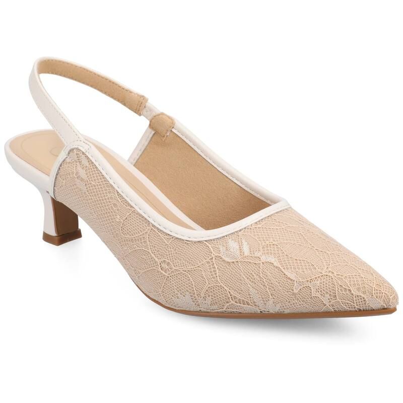 ジャーニー レディース シューズ サンダル ヒール Journee Paulina Womenslingback Pointed Toe Kitten Heel Pumps Bone Lace