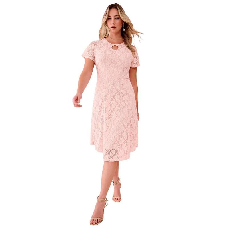 ロアマンズ レディース トップス ワンピース プラスサイズ レース Roamans Womens Plusize Keyhole Lace Dressoft Blush ブラッシュ