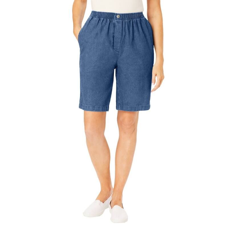 ウーマン ウィズイン レディース ボトムス ハーフパンツ・ショーツ プラスサイズ ショートパンツ コットン デニム Woman Within Plusize 7Day ElasticWaist PullOn Cotton Denim Shorts Medium