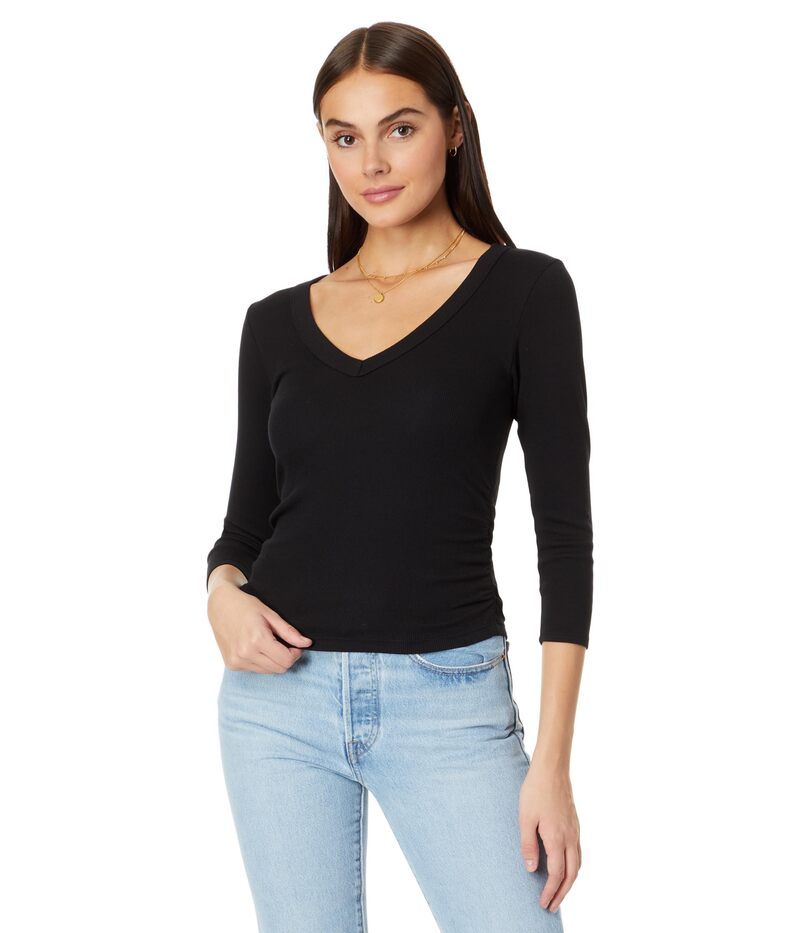 マイケルスターズ レディース トップス シャツ Vネック Michael Stars Enid 34 Sleeve VNeck Crop Tee Black ブラック