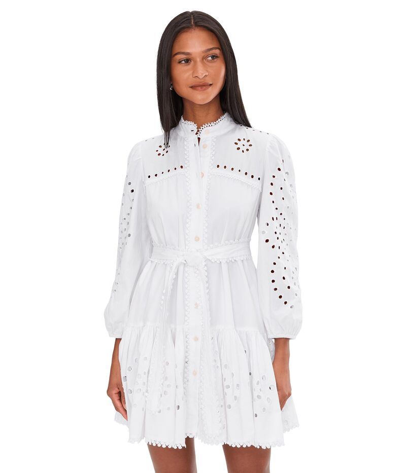 アヴェックレフィーユ レディース トップス ワンピース ボタンダウン シャツ ダウン Avec Les Filles Long Sleeve Button Down Eyelet Shirt Dress White ホワイト