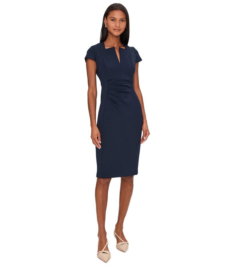 カルバンクライン レディース トップス ワンピース クレープ アシンメトリー キャップ Calvin Klein Cap Sleeve Asymmetrical Neck Crepe Sheath Indigo インディゴ