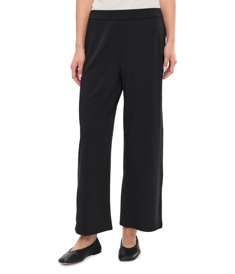 エイリーンフィッシャー レディース ボトムス カジュアルパンツ アンクル ニット ジャージー Eileen Fisher Stretch Jersey Knit Wide Ankle Pants Black ブラック