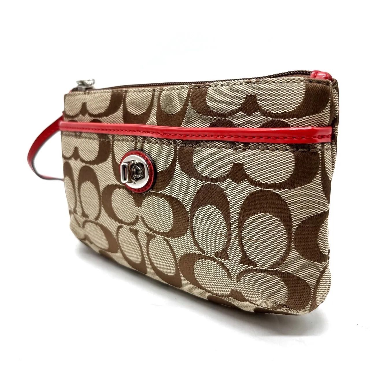【良品】coach y2k turn-lock signature canvas handbag porch silverparts unisex コーチ ポーチ