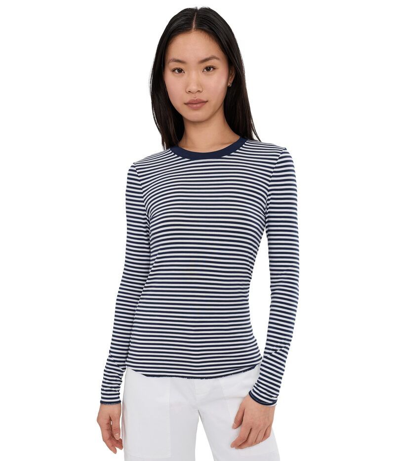 スプレンディット レディース トップス シャツ Splendid Bamboo Long Sleeve Tee NavyWhite ホワイト
